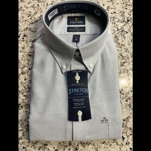 NEW Men’s Stanford Reg Fit Stretch Oxford Blue Dress Shirt (Size: 18, 34-35)